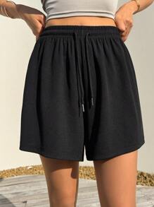 DAZY Women's Elastic Waist Drawstring Shorts Summer - Black - View 6