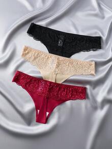 3pcs Của phụ nữ Ren gợi cảm Thongs - Nhiều màu - Xem 2