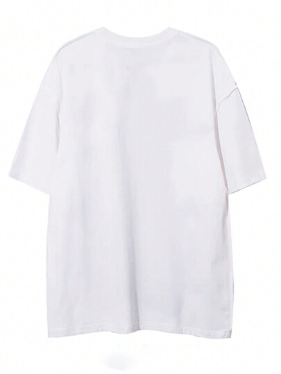 SHEIN EZwear Women's Letter & Car Print Round Neck T-Shirt