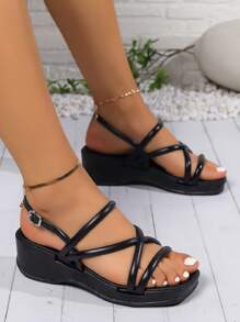 Của phụ nữ Đen Dép quai hậu Với Dây đai , Nền tảng Dày Đế Cho mùa xuân Và Mùa hè - màu đen - Xem 3