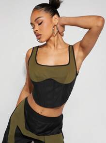 SHEIN Unity Women Tank Tops & Camis Asimetris Contrast Binding Blok Warna Plain Casual - MultiWarna - View 1