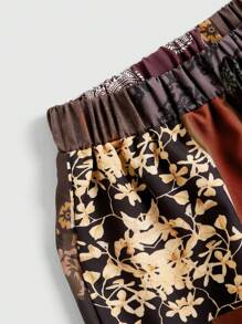 ROMWE Hippie Patchwork Print Knot Waist Trousers - Multicolor - View 4