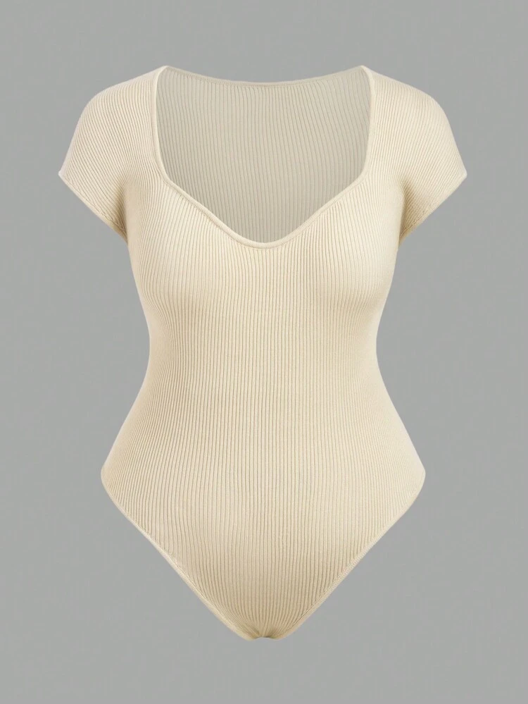 Ladies' Plus Size Sweetheart Neckline Knitted Bodysuit