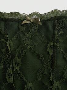 ROMWE Fairycore Contrast Lace Cold Shoulder Dress - Dark Green - View 3