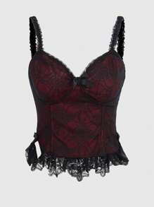 ROMWE Grunge Punk Contrast Lace Bow Front Cami Top, School