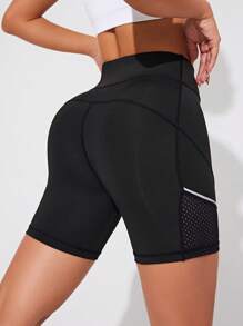 Easithlete Reflective Stripes Breathable Mesh Design Yoga Shorts With Butt Lifting Function Women Sweat Short, Gym Short, Biker Short Comfy Short - Black - View 1