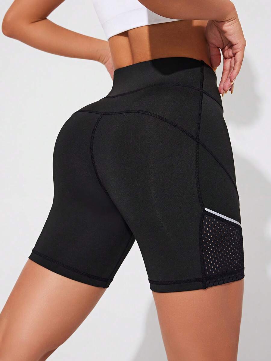 Easithlete Reflective Stripes Breathable Mesh Design Yoga Shorts With Butt Lifting Function Women Sweat Short, Gym Short, Biker Short Comfy Short - Black - View 1
