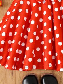 Elladie kids Ragazza giovane casual Carino Vestito stile canotta nero a pois bianchi con decorazione fiocco, Outfit primavera estate - Multicolore - Visualizzare 6