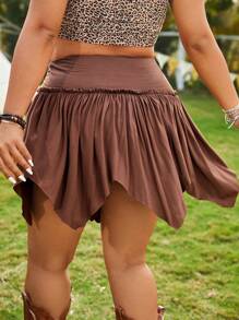 SHEIN EZwear Plus Size Asymmetrical Hem Pleated Skirt For Music Festival