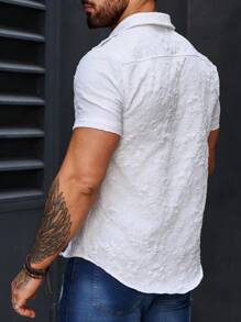 Manfinity Homme Áo sơ mi nam ngắn tay đơn có khuy Jacquard, kiểu dáng ôm vừa vặn toàn màu trắng cho chồng thường ngày - trắng - Xem 2