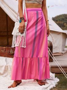 Breezaya Sọc tương phản In Dài Váy chữ A - Nhiều màu - Xem 5