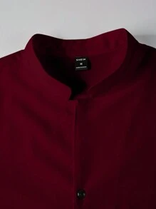 Calvornis Camisa de manga larga de unicolor para hombres, para otoño, formal, ceremonia - Burdeos - Ver 3