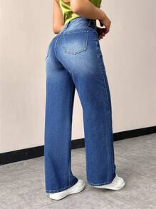 SHEIN Privé Jeans De Pierna Recta Estilo Ropa De Trabajo Para Mujer