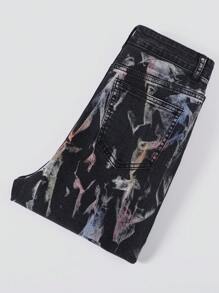 SHEIN Teen Boy Stylish Metallic Washed Black Jeans,For Summer Music Festival - Multicolor - View 3