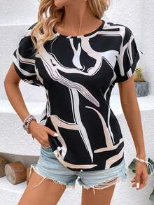 SHEIN Frenchy 女士隨機印花蝙蝠袖襯衫