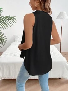 SHEIN Maternity Solid Color Arc Hem Tank Top - Black - View 7