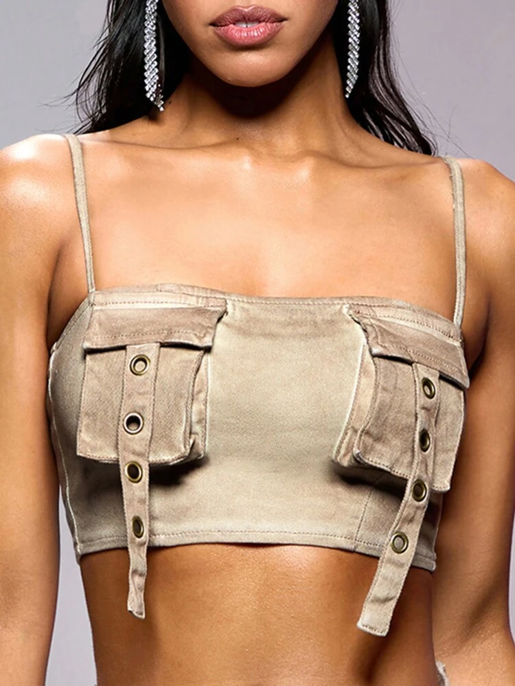 Eyelet-Detail Bandeau Top&Tube Top&Cargo&Music Festival