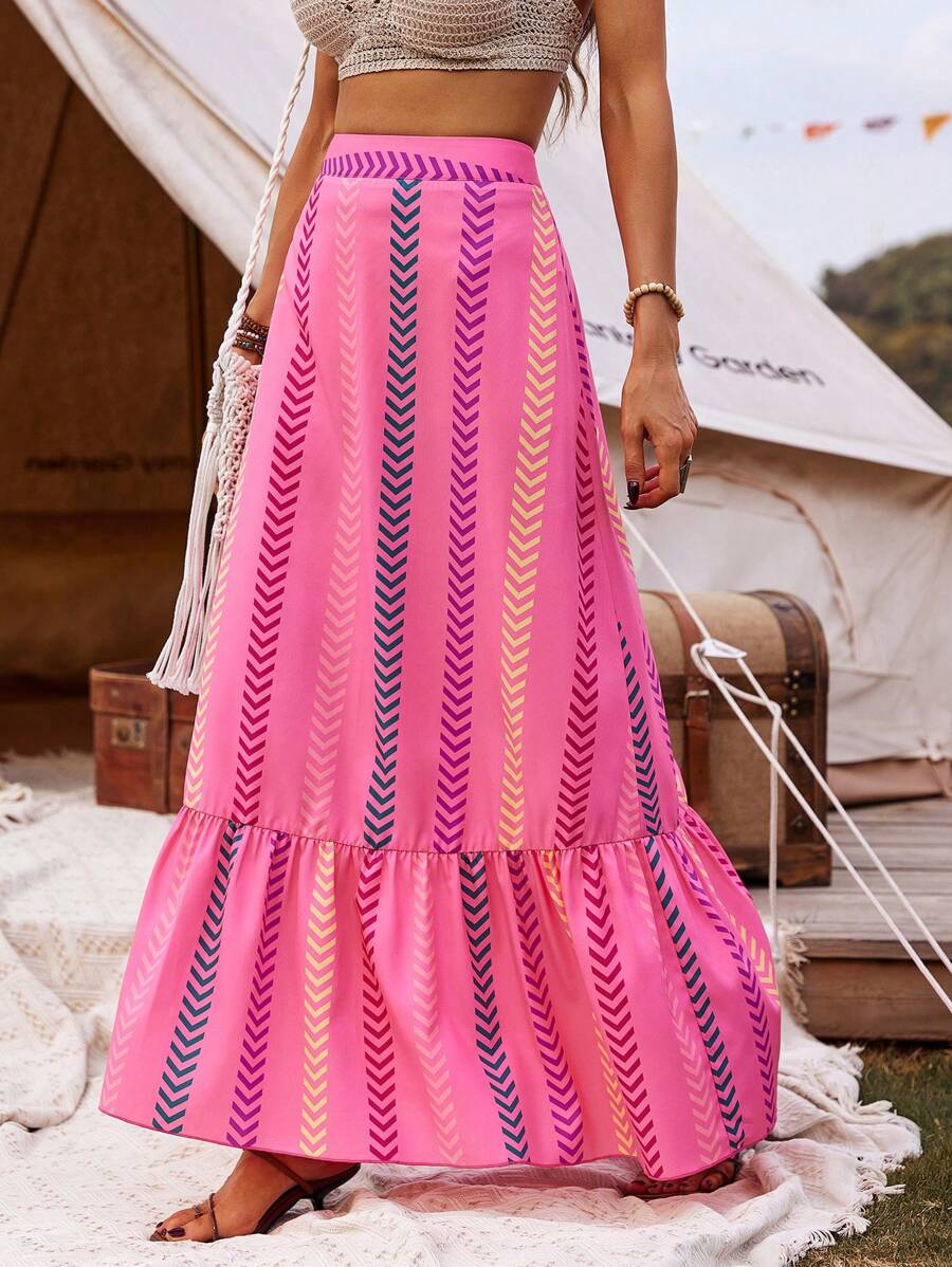 Breezaya Sọc tương phản In Dài Váy chữ A - Nhiều màu - Xem 1