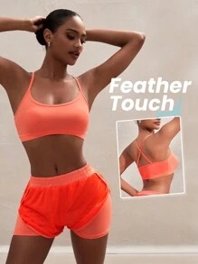 SHEIN 女士純色修身運動套裝 - 橘色 - 查看 6