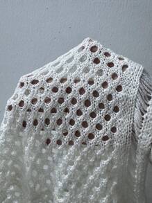 Swim EVENT 1 件女式流苏装饰短款单肩上衣和 1 件流苏下摆罩衫套装夏季 - 米色 - 查看 12