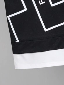 SHEIN Tween Boy 宽松休闲二合一字母印花短袖 T 恤和短裤套装 - 黑色 - 查看 5