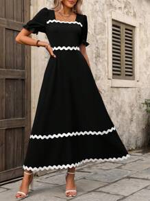 Breezaya 女士短袖波浪邊連衣裙 - 黑色 - 查看 3