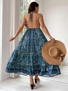 SHEIN Holidaya 印花v領寬鬆坦克裝連衣裙（大尺碼） - 彩色 - 查看 2