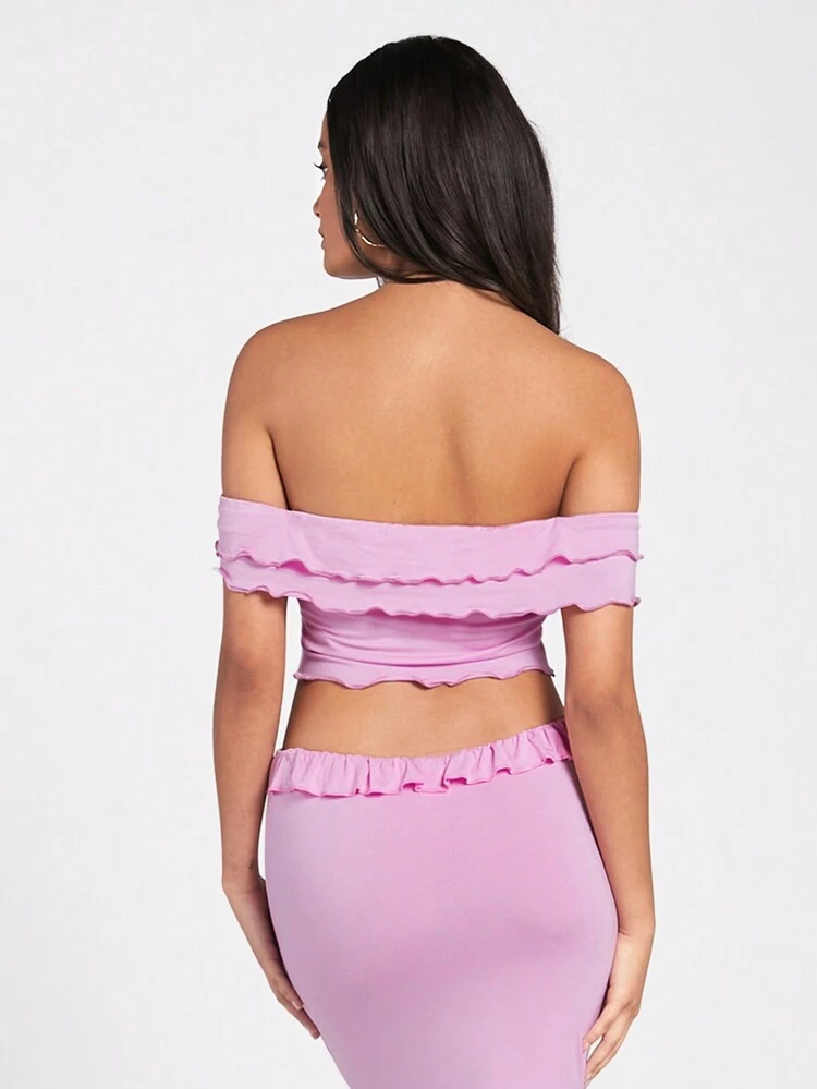 Summer Twisted Knot & Frill Hem Off Shoulder Sexy Top