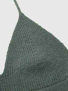 ROMWE Fairycore 蘑菇圖案後背繫帶吊脖針織上衣 - 綠色 - 查看 3