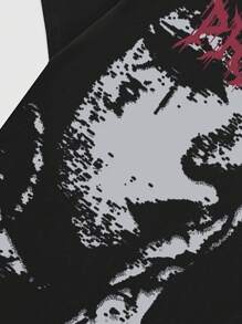 ROMWE MEN Grunge Punk Men's Silhouette Figure Print T-Shirt, High Street Vintage Style