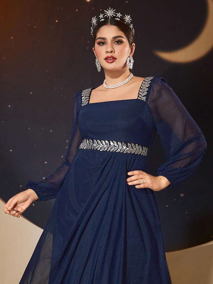 Plus Size Women's Lantern Sleeve Square Neckline Dress Long Evening Dresses