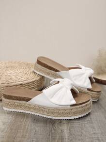 Women's White Rope Wrapped Open Toe Sandals With Bowknot And Thick Sole - White - View 6