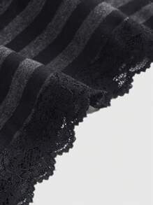 ROMWE Fairycore Plus Striped Lace Trim Cami Top For Summer - Multicolor - View 3