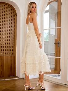 Simplee Women's Floral Mesh Spaghetti Strap Cocktail Party Dress - Apricot - View 2