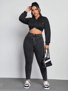 SHEIN EZwear 大尺碼修身休閒牛仔褲 - 深灰色 - 查看 3