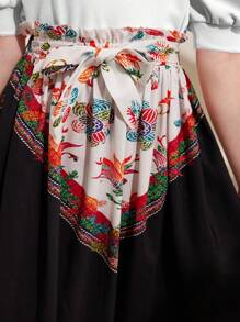 SHEIN 少女們寬鬆可愛的印花擺裙,適合日常穿著 - 黑色 - 查看 5