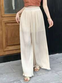 DAZY Quần xếp ly lưng thun co giãn màu trơn cho nữ, Quần giáo viên - Màu be - Xem 7