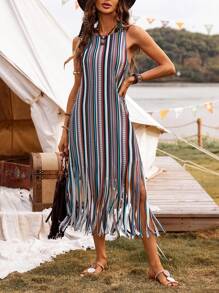 SHEIN BohoFeels Women's Bohemian Style Fringed Decorated Dress (Random Print)
