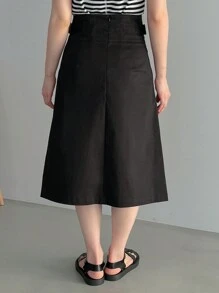 FRIFUL Designer 女式黑色百褶裙，设计感十足，秋季半身裙 - 黑色 - 查看 6