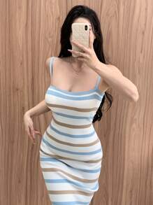 DAZY 条纹紧身方领吊带裙太阳裙、休闲女装、返校服 - 彩色 - 查看 8