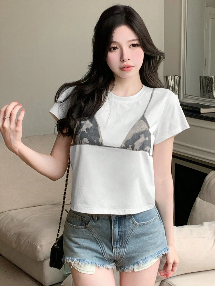 Printed Round Neck Short Sleeve T-Shirt (For Adults) Graphic Tee