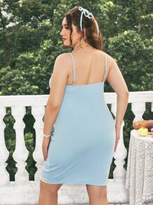 Dreamara Plus Size Lace Splicing Sleeveless Dress - Blue - View 6