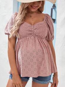 SHEIN Schwangere Frauen Schiifly Puff Ärmel T-shirt Für Sommerurlaub