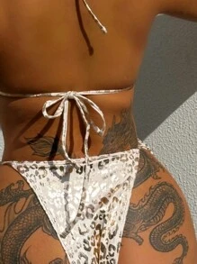 Swim SXY Bộ bikini cổ yếm họa tiết da báo, bãi biển mùa hè - Vàng - Xem 4