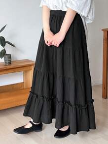 FRIFUL Của phụ nữ Vá lại Váy Với Textured Ô dù Hem - màu đen - Xem 1