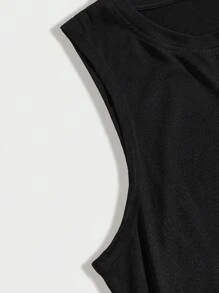 Débardeur col rond pour homme avec inscription imprimée - Noir - Voir 4