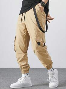 Manfinity EMRG 男士抽绳腰带口袋工装裤 卡其裤 - 卡其色 - 查看 1