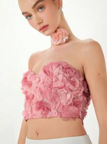 Enchnt Summer Women's Short Floral Cut Out Strapless Corset Top