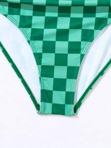 Summer Beach Women's Checkered Print Bikini Set, Vacation Bikini Set - Green - View 5