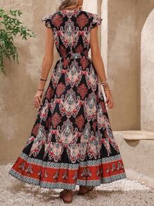 Breezaya Ladies' Vintage Ruffle Trim Printed Dress - Multicolor - View 2